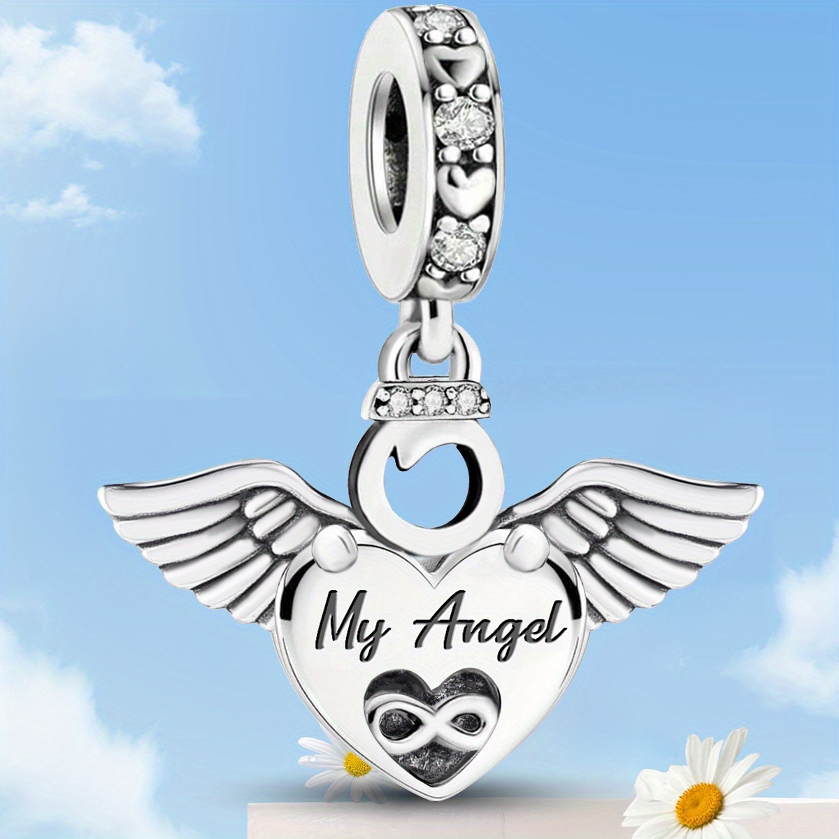 Women's 925 Silver Plated Angel Infinite Heart Charm Pendant